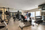 This well-equipped gym features a variety of cardio machines, including recumbent bikes and treadmills, perfect for your daily workout routine.