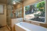 Experience tranquility in this luxurious bathroom featuring a spacious glass-enclosed shower and a deep soaking tub.