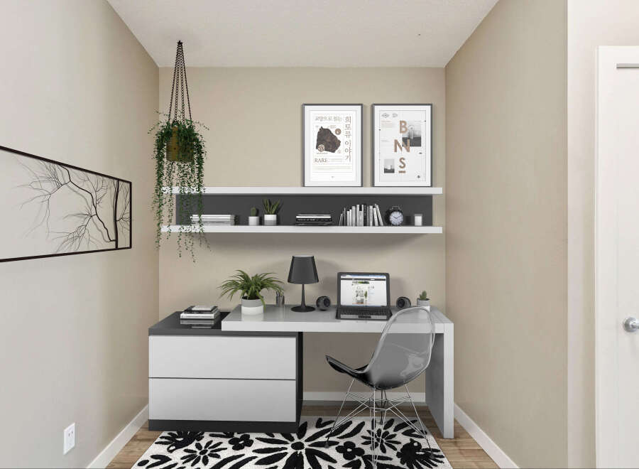 Create a productive and stylish home office with this modern desk setup.