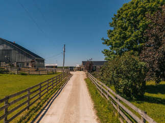 Discover this charming rural property featuring a classic wooden barn with 'TRIVUE RIDGE' signage, perfect for agricultural use or conversion.