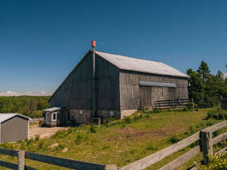 Discover this charming rural property featuring a classic wooden barn with a metal roof, perfect for agricultural use or conversion into a unique event space.