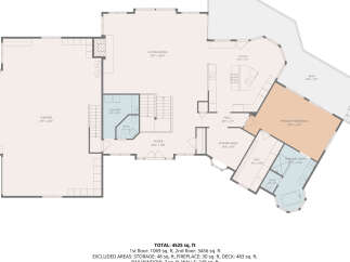 Explore this expansive floor plan featuring a grand living room, a spacious kitchen, and a luxurious primary bedroom suite.