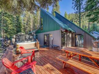 Escape to this charming A-frame cabin nestled in a serene forest setting.