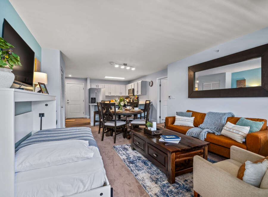 Discover comfortable living in this inviting studio apartment, featuring a versatile murphy bed that maximizes space.