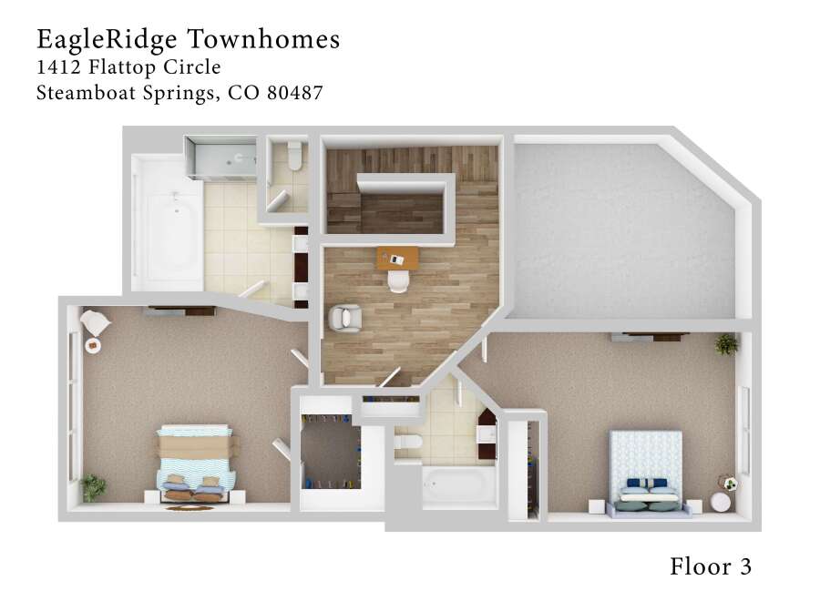 Discover comfortable living at EagleRidge Townhomes, located at 1412 Flattop Circle in Steamboat Springs, CO.