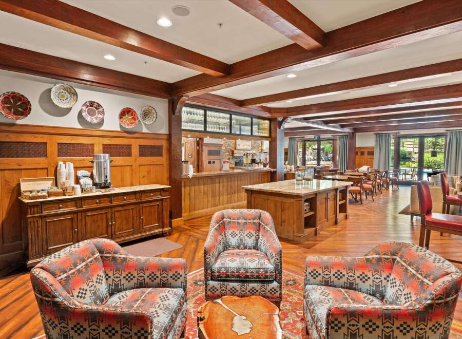 Experience rustic charm and modern comfort in this inviting lodge lobby.