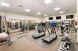 This spacious gym features a variety of cardio machines including treadmills and ellipticals, perfect for your fitness routine.