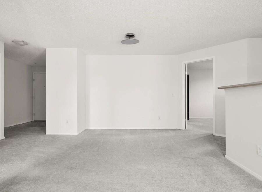 Step into this bright and airy living space, featuring plush grey carpeting that extends throughout the room.