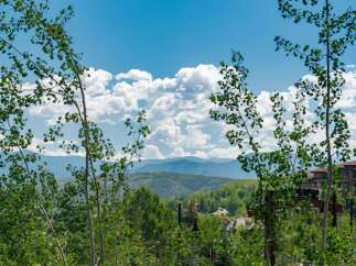 Nestled amidst lush greenery and framed by delicate tree branches, this property offers a serene mountain escape.