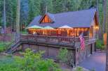 Experience rustic charm in this stunning log cabin nestled amidst a serene forest.