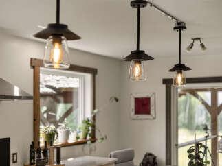 Illuminate your culinary space with stylish pendant lighting, featuring clear glass shades and Edison bulbs that add a warm, inviting glow.