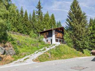 Nestled amidst lush greenery and towering pine trees, this charming alpine home offers a serene retreat.