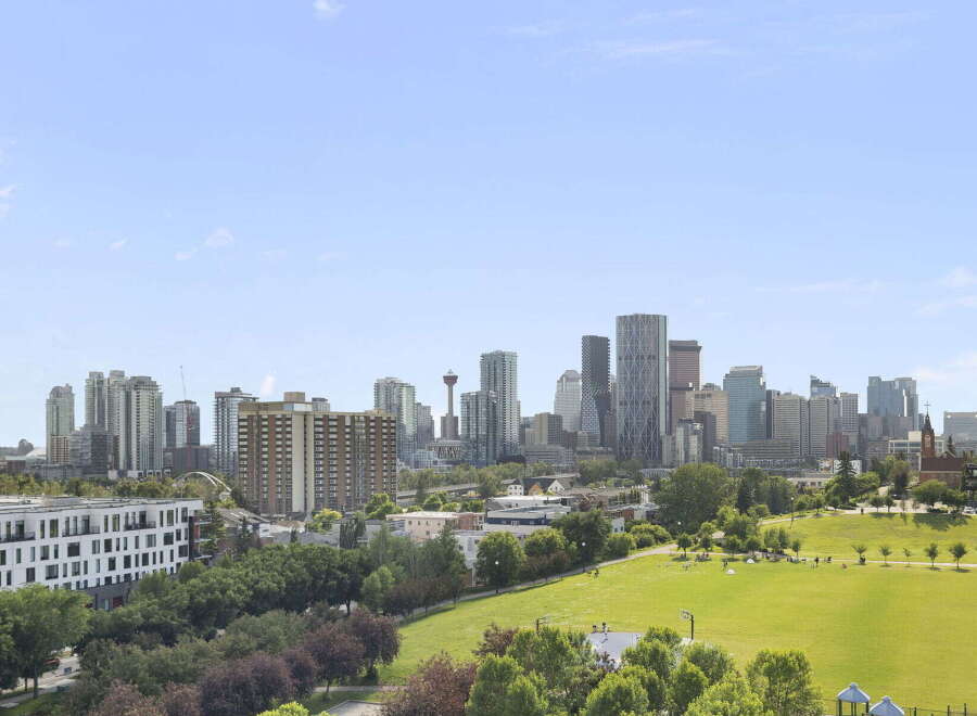 Experience breathtaking city views from this stunning property, offering a panoramic vista of the urban skyline.