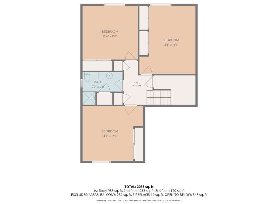 Discover this spacious floor plan featuring three generously sized bedrooms and a well-appointed bathroom.