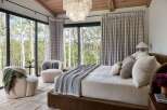 Experience luxury mountain living in this stunning bedroom, featuring expansive windows that frame breathtaking views of aspen trees.