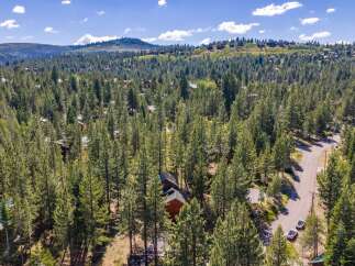 Nestled amidst a dense forest of towering pine trees, this property offers a secluded mountain retreat.