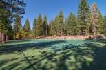 Enjoy outdoor recreation on this private tennis court, nestled amidst a serene forest setting.