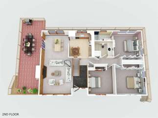 Discover this stunning 2nd-floor layout featuring a spacious living area, a modern kitchen, and a dining space perfect for gatherings.