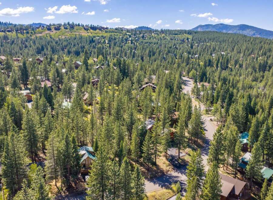 Nestled amidst a dense forest of tall pine trees, this property offers a serene and private mountain retreat.
