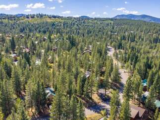 Nestled amidst a dense forest of tall pine trees, this property offers a serene and private mountain retreat.