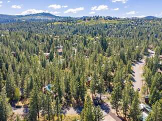 Discover this stunning aerial view of a picturesque neighborhood nestled within a dense forest.