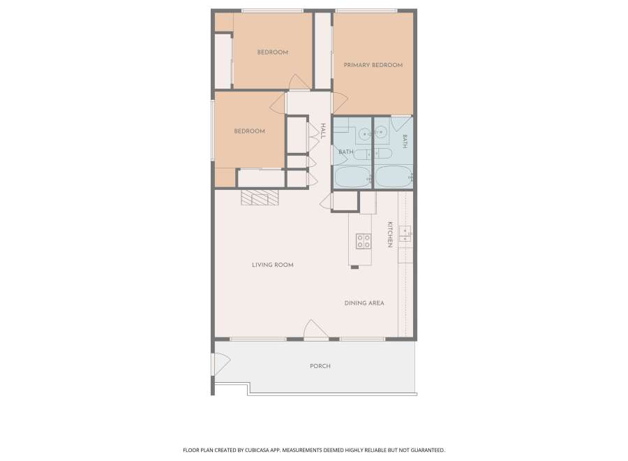 Discover comfortable living in this charming floor plan featuring two spacious bedrooms and a primary bedroom, perfect for families or guests.