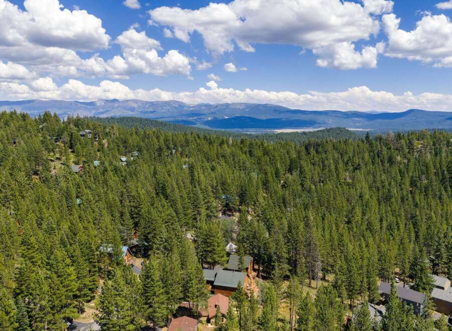 Nestled amidst a dense forest of tall pine trees, this property offers a serene and private mountain retreat.