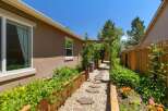 Discover this charming backyard oasis featuring a picturesque stone pathway leading through a lush garden.