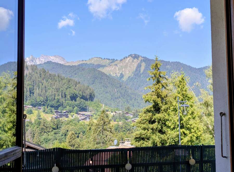 Experience breathtaking mountain views from this charming property, nestled amidst lush greenery and traditional alpine architecture.