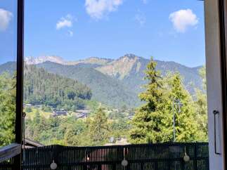 Experience breathtaking mountain views from this charming property, nestled amidst lush greenery and traditional alpine architecture.
