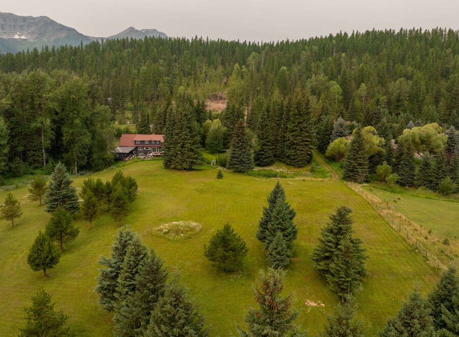 Nestled amidst a lush forest and rolling green hills, this property offers a serene mountain retreat.