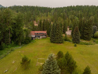 Nestled amidst a lush, forested landscape, this expansive property offers a serene retreat.