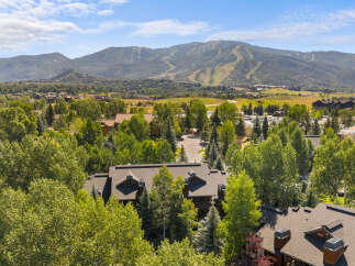 Nestled amidst lush greenery, this stunning property offers a serene mountain retreat with breathtaking views of ski slopes.