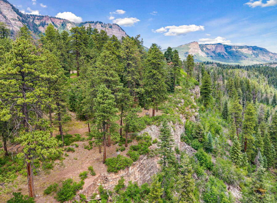 Nestled amidst a lush pine forest, this property offers a serene mountain retreat with breathtaking views.