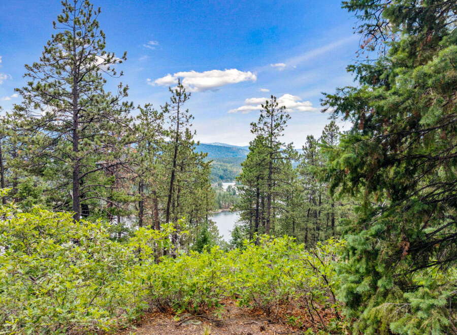 Experience breathtaking lake views from this stunning property, nestled amongst mature pine trees and lush greenery.