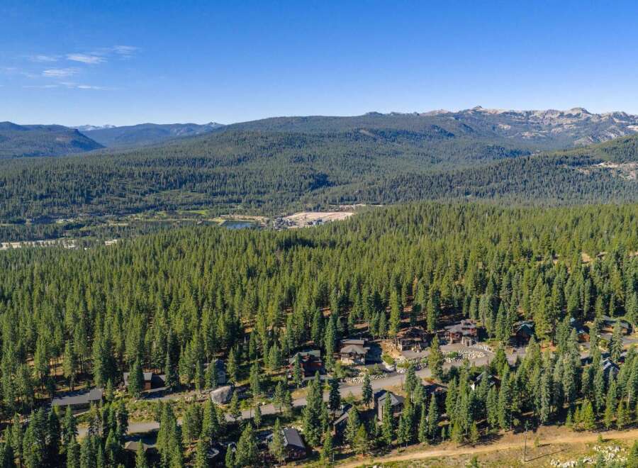 Nestled amidst a dense forest of towering pine trees, this property offers a serene mountain retreat.