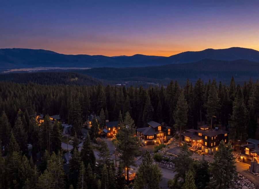 Nestled amidst a dense forest, this stunning property offers a serene mountain retreat.
