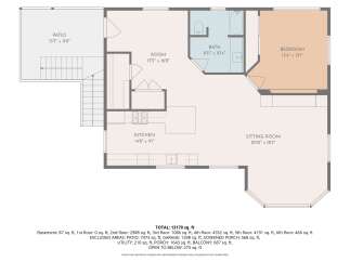 Discover this expansive floor plan featuring a spacious sitting room, a well-appointed kitchen, and a comfortable bedroom.