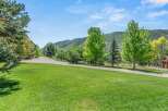 Experience serene mountain living with this stunning property, featuring a lush green lawn and a winding gravel driveway leading to a charming home nestled amongst mature trees.