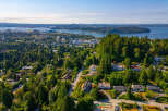 Discover this stunning aerial view of a lush, green neighborhood nestled amongst mature trees, offering a serene and private residential setting.