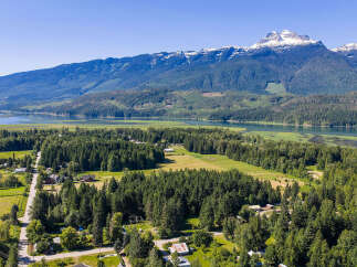 Discover serene living with this stunning aerial view of a property nestled amidst lush greenery and mature trees.