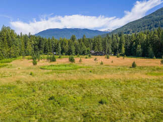 Discover serene living in this picturesque property, nestled amidst a lush forest and expansive meadow.