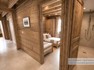 Experience rustic charm in this beautifully renovated apartment, featuring warm wooden interiors and a cozy bedroom with two twin beds.