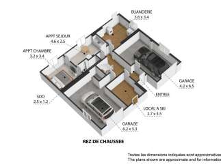 Discover this charming ground floor property featuring a spacious living area (APPT SEJOUR) and a comfortable bedroom (APPT CHAMBRE).