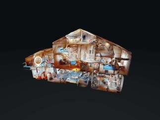 Explore this charming multi-level cabin, offering a unique 3D virtual tour experience.