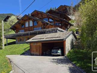 Discover this stunning wooden chalet nestled on a picturesque hillside, offering breathtaking mountain views.