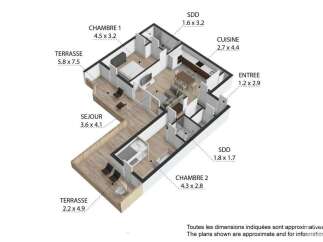 Discover this spacious apartment featuring two bedrooms, a comfortable living area, and a modern kitchen.