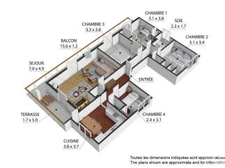 Discover this spacious 4-bedroom apartment featuring a large living area (7.