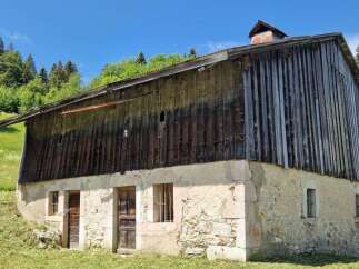 Discover this charming rustic barn nestled in a serene green landscape, perfect for renovation or development.