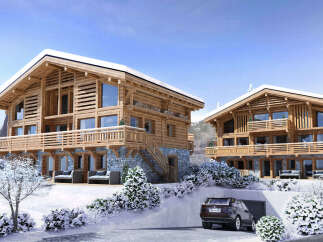 Experience luxury mountain living in these stunning wooden chalets, perfect for a winter getaway.